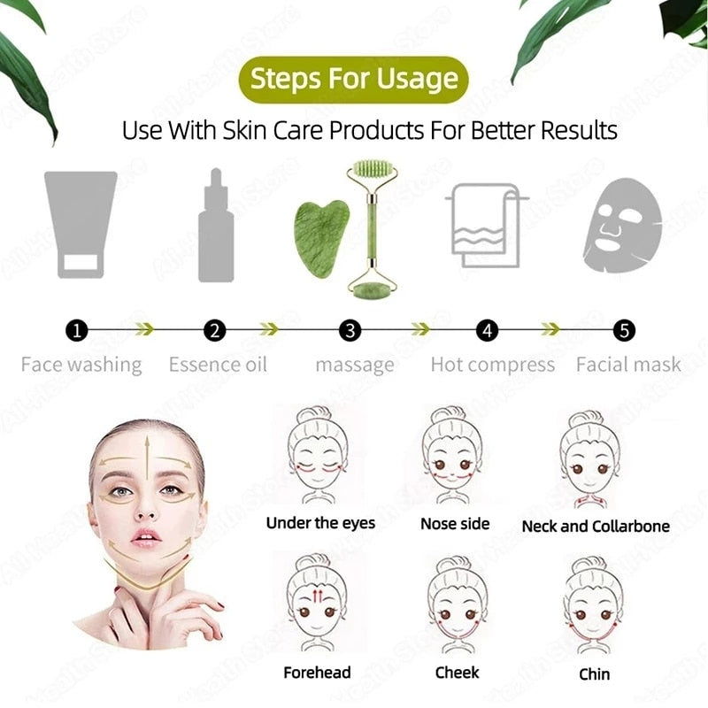 Natural Facial Massager Roller Jade Face Guache Scraper Neck Body Relaxation Slimming Gua Sha Board Beauty Thin Lift Skin Care