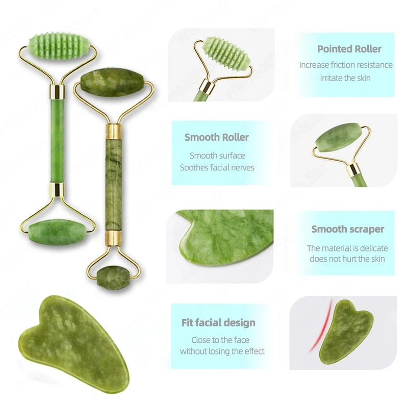 Natural Facial Massager Roller Jade Face Guache Scraper Neck Body Relaxation Slimming Gua Sha Board Beauty Thin Lift Skin Care